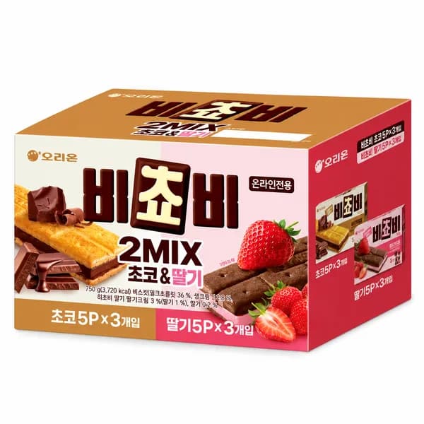 오리온 비쵸비 2MIX 초코 + 딸기 25g 30개 오리온 비쵸비 2MIX 초코 + 딸기 25g 30개