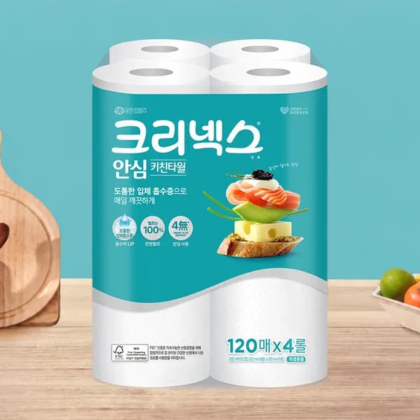 크리넥스 안심 키친타월 2겹 120매 4롤 4팩 크리넥스 안심 키친타월 2겹 120매 4롤 4팩