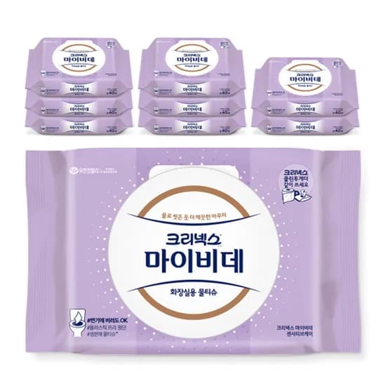 크리넥스 마이비데 센서티브케어 화장실용 물티슈 40매 9팩 크리넥스 마이비데 센서티브케어 화장실용 물티슈 40매 9팩