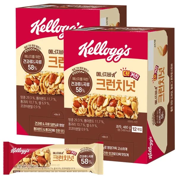 켈로그 크런치넛 에너지바 싱글 40g 24개 27,100원 켈로그 크런치넛 에너지바 싱글 40g 24개 27,100원