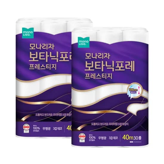 모나리자 보타닉포레 프레스티지 화장지 40m 30롤 2팩 모나리자 보타닉포레 프레스티지 화장지 40m 30롤 2팩