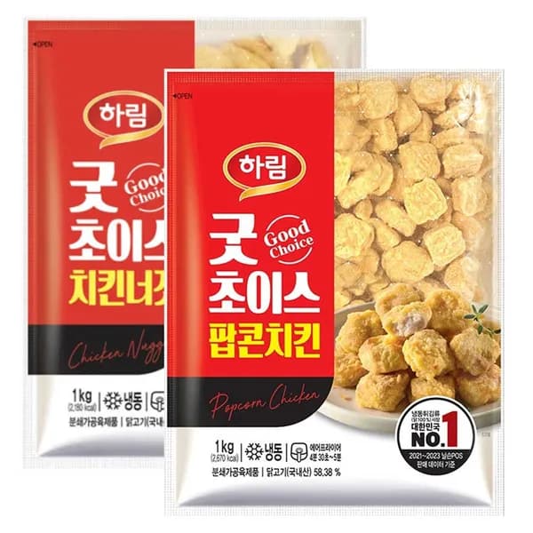 하림 굿초이스 팝콘치킨 + 굿초이스 치킨너겟 2kg 1세트 하림 굿초이스 팝콘치킨 + 굿초이스 치킨너겟 2kg 1세트